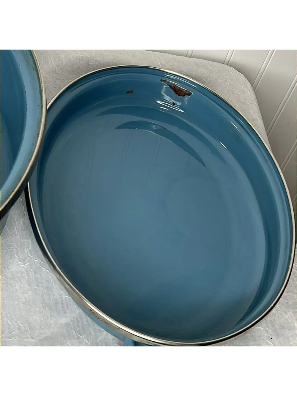 Vintage 2 Piece Blue 13” Enamelware Roaster